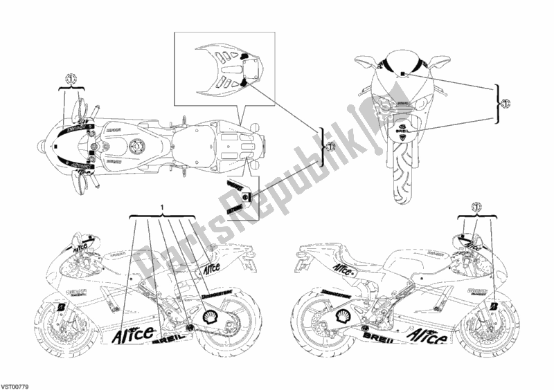 Tutte le parti per il Emblema Gp del Ducati Desmosedici RR 1000 2008